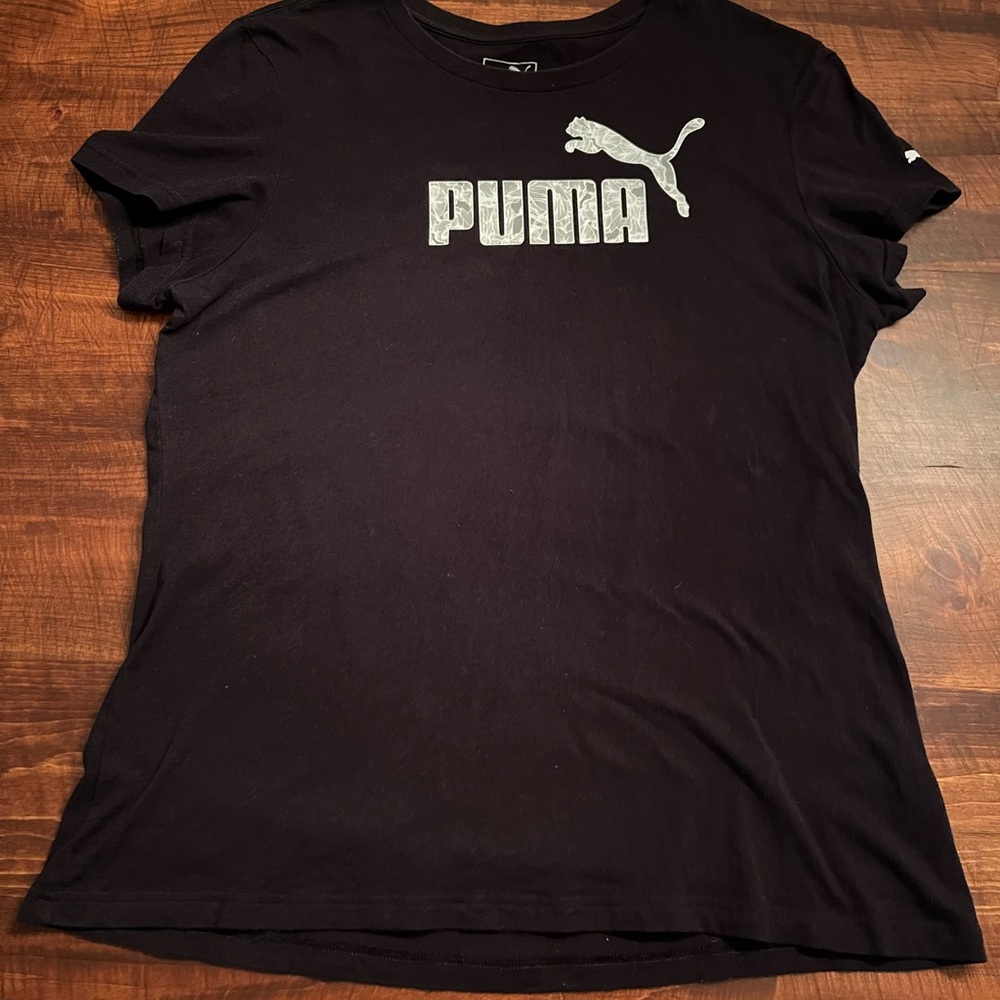 Puma Women's Black Tee with Silver Logo